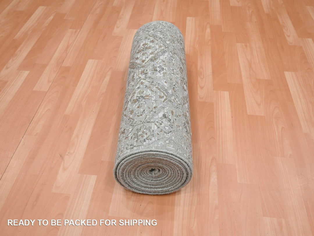 2'4" x 21'8" New Hand Knotted Grey Wool Runner Oriental Rug - MOA10275749