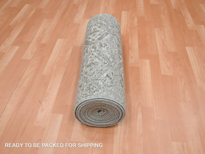 2'4" x 21'8" New Hand Knotted Grey Wool Runner Oriental Rug - MOA10275749