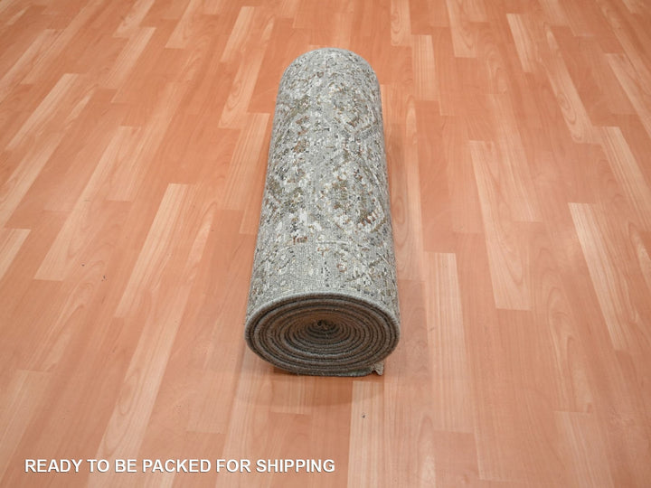 2'5" x 24'10" New Hand Knotted Grey Wool Runner Oriental Rug - MOA10275750