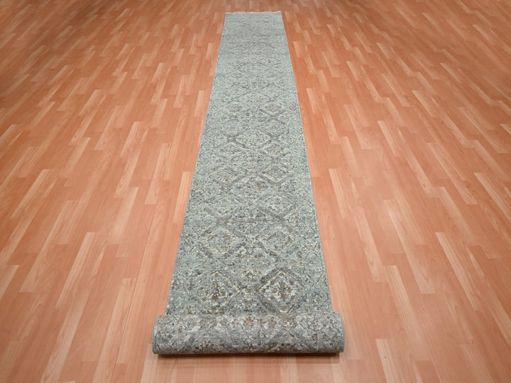 2'6" x 18'1" New Hand Knotted Grey Wool Runner Oriental Rug - MOA10275751