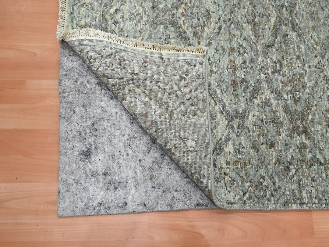 2'6" x 18'1" New Hand Knotted Grey Wool Runner Oriental Rug - MOA10275751