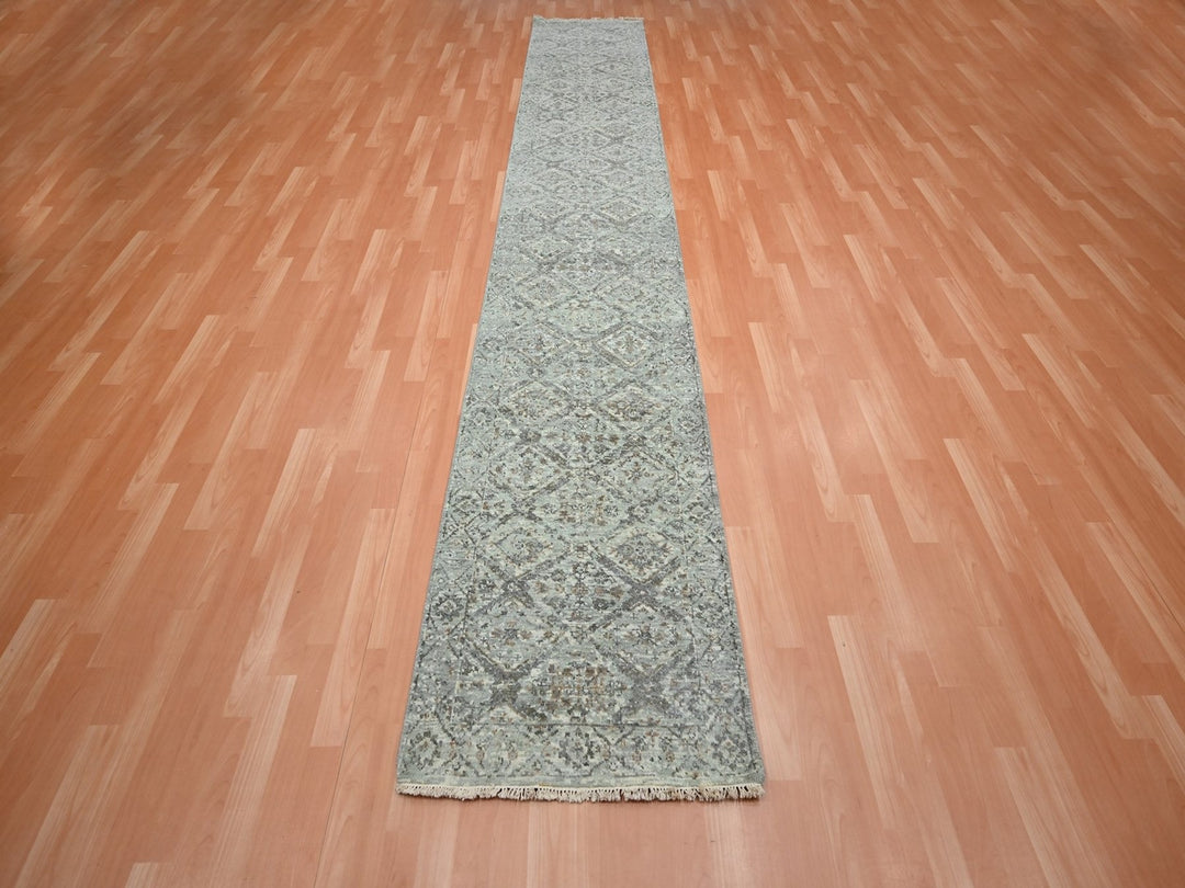 2'5" x 14'0" New Hand Knotted Grey Wool Runner Oriental Rug - MOA10275752