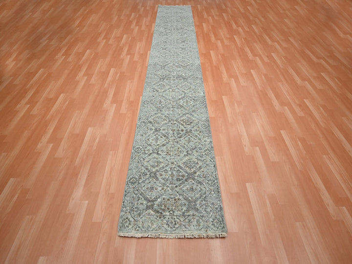 2'5" x 14'0" New Hand Knotted Grey Wool Runner Oriental Rug - MOA10275752