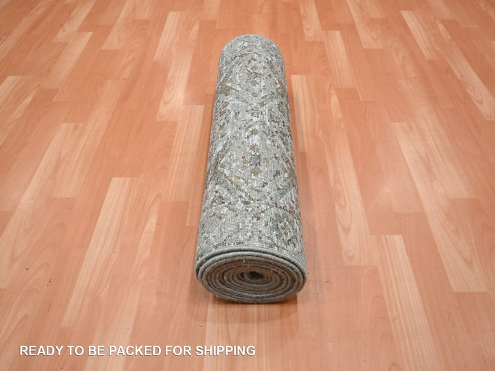 2'5" x 14'0" New Hand Knotted Grey Wool Runner Oriental Rug - MOA10275752