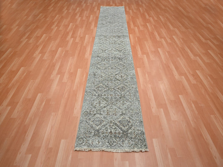 2'5" x 12'0" New Hand Knotted Grey Wool Runner Oriental Rug - MOA10275753
