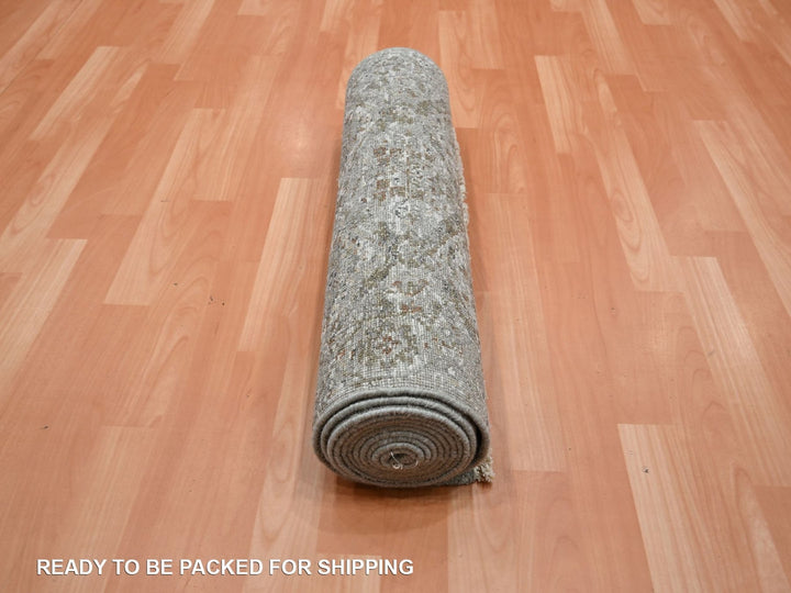 2'5" x 12'0" New Hand Knotted Grey Wool Runner Oriental Rug - MOA10275753