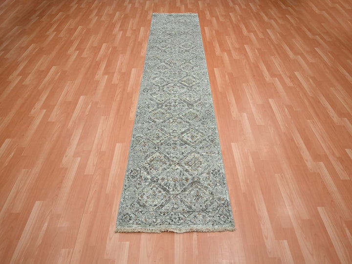 2'5" x 9'11" New Hand Knotted Grey Wool Runner Oriental Rug - MOA10275754