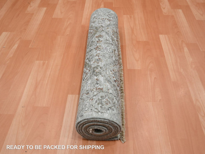 2'5" x 9'11" New Hand Knotted Grey Wool Runner Oriental Rug - MOA10275754