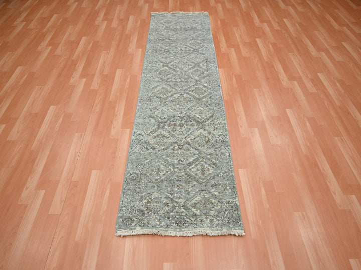 2'4" x 7'10" New Hand Knotted Grey Wool Runner Oriental Rug - MOA10275755