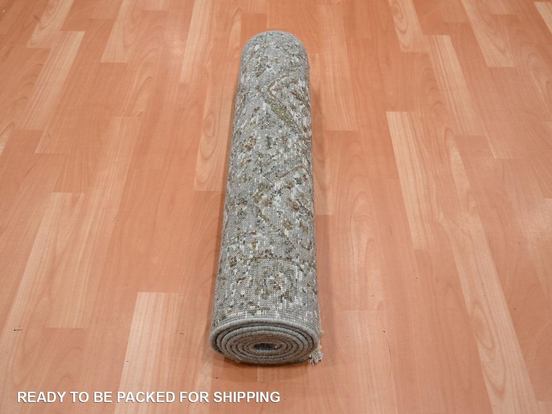 2'4" x 7'10" New Hand Knotted Grey Wool Runner Oriental Rug - MOA10275755