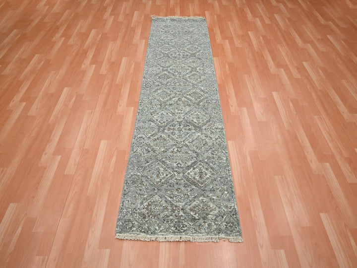 2'4" x 7'11" New Hand Knotted Grey Wool Runner Oriental Rug - MOA10275756