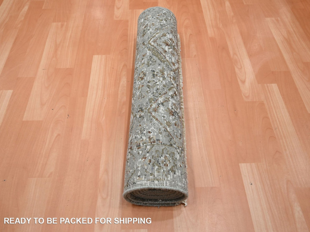 2'4" x 7'11" New Hand Knotted Grey Wool Runner Oriental Rug - MOA10275756