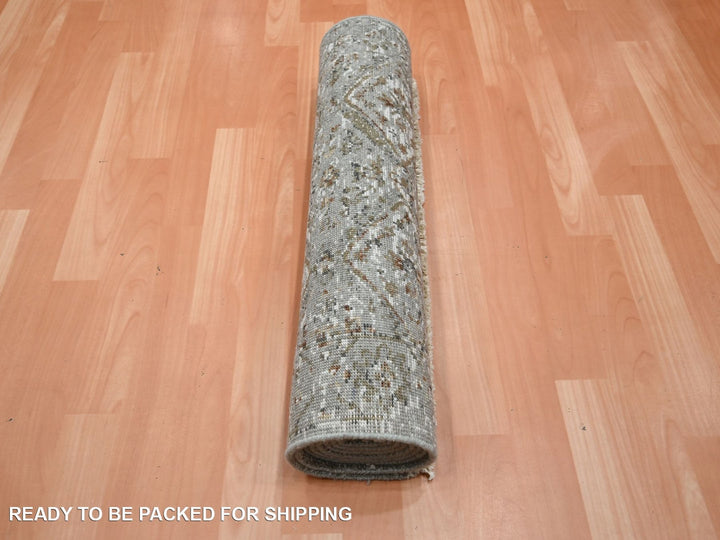 2'4" x 7'11" New Hand Knotted Grey Wool Runner Oriental Rug - MOA10275756