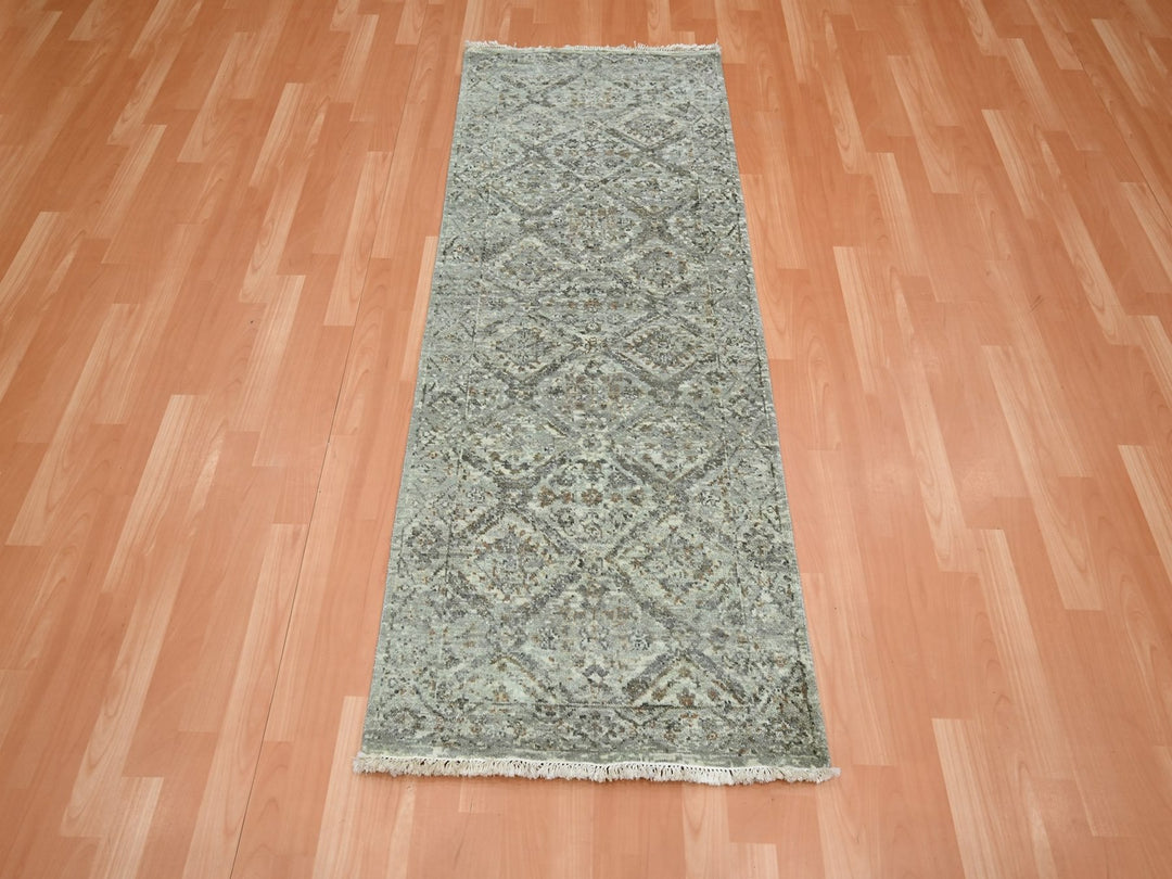 2'5" x 5'11" New Hand Knotted Grey Wool Runner Oriental Rug - MOA10275757