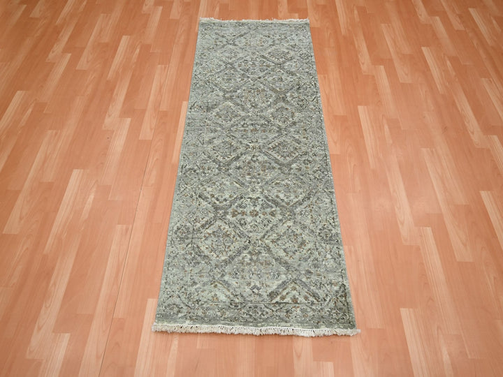 2'5" x 5'11" New Hand Knotted Grey Wool Runner Oriental Rug - MOA10275757