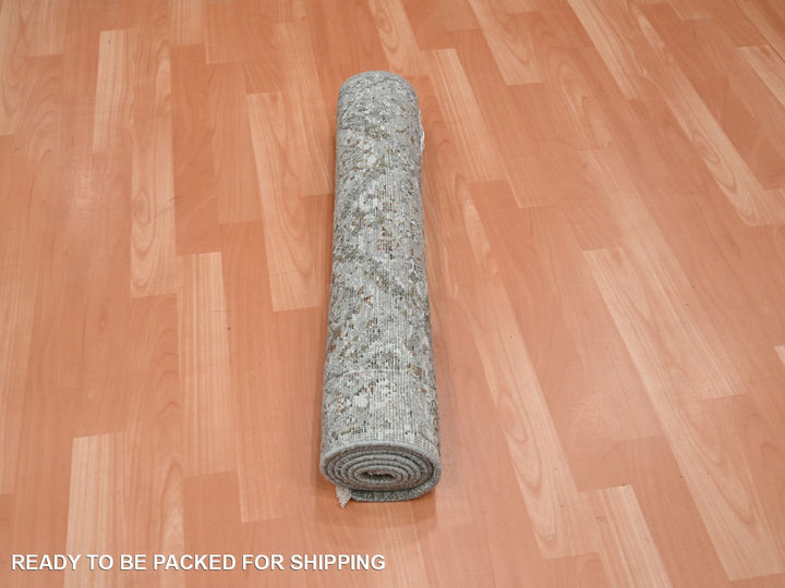 2'5" x 5'11" New Hand Knotted Grey Wool Runner Oriental Rug - MOA10275757