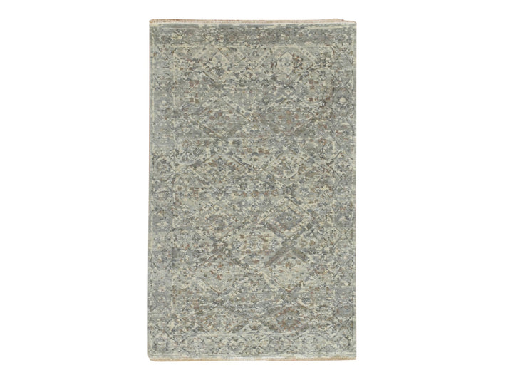 2'11" x 4'11" New Hand Knotted Grey Wool Rectangle Oriental Rug - MOA10275758