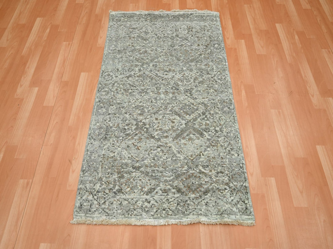 2'11" x 4'11" New Hand Knotted Grey Wool Rectangle Oriental Rug - MOA10275758