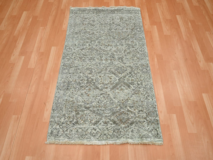 2'11" x 4'11" New Hand Knotted Grey Wool Rectangle Oriental Rug - MOA10275758