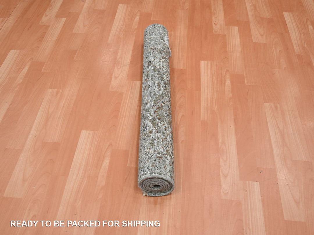 2'11" x 4'11" New Hand Knotted Grey Wool Rectangle Oriental Rug - MOA10275758