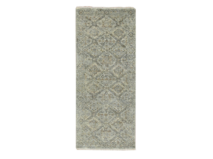 2'5" x 5'11" New Hand Knotted Grey Wool Runner Oriental Rug - MOA10275760