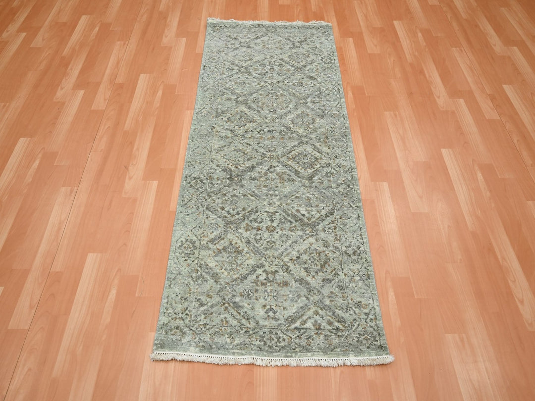 2'5" x 5'11" New Hand Knotted Grey Wool Runner Oriental Rug - MOA10275760