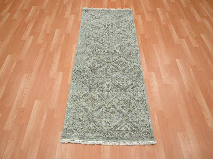2'5" x 5'11" New Hand Knotted Grey Wool Runner Oriental Rug - MOA10275760