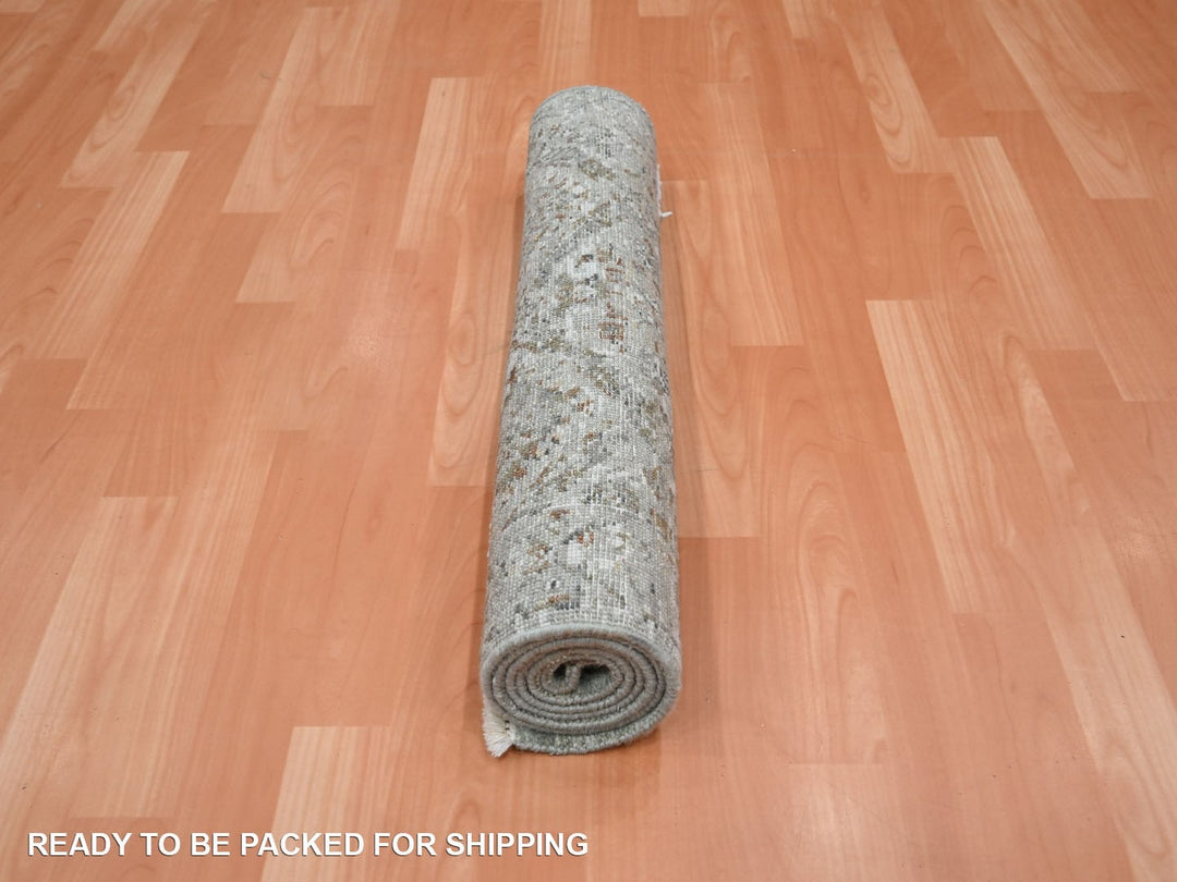 2'5" x 5'11" New Hand Knotted Grey Wool Runner Oriental Rug - MOA10275760