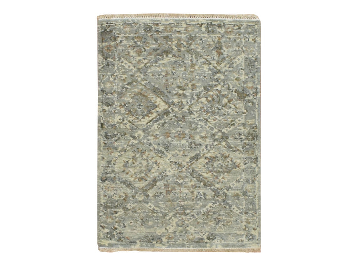 1'11" x 2'10" New Hand Knotted Grey Wool Rectangle Oriental Rug - MOA10275761