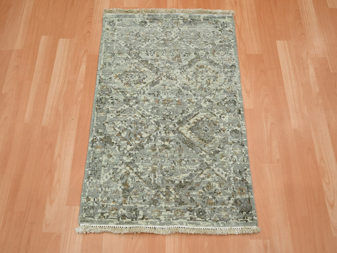 1'11" x 2'10" New Hand Knotted Grey Wool Rectangle Oriental Rug - MOA10275761
