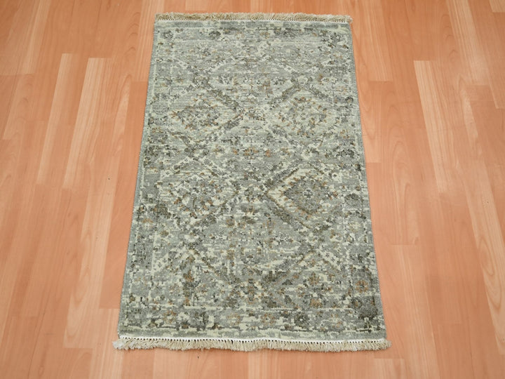 1'11" x 2'10" New Hand Knotted Grey Wool Rectangle Oriental Rug - MOA10275761