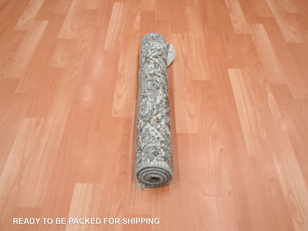 1'11" x 2'10" New Hand Knotted Grey Wool Rectangle Oriental Rug - MOA10275761