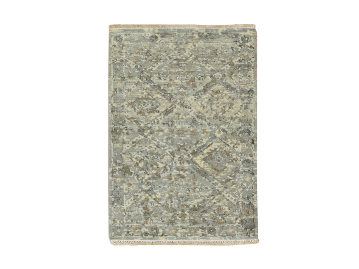 1'11" x 2'11" New Hand Knotted Grey Wool Rectangle Oriental Rug - MOA10275762