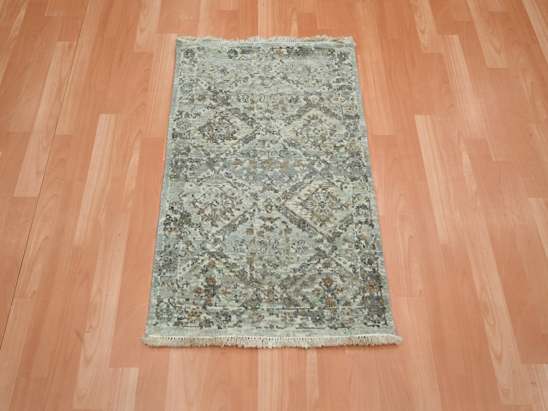 1'11" x 2'11" New Hand Knotted Grey Wool Rectangle Oriental Rug - MOA10275762