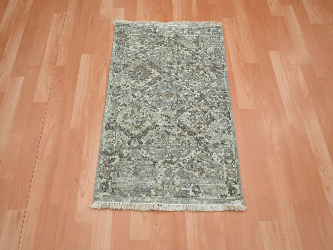 1'11" x 2'11" New Hand Knotted Grey Wool Rectangle Oriental Rug - MOA10275764