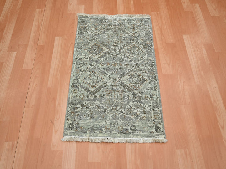 1'11" x 2'11" New Hand Knotted Grey Wool Rectangle Oriental Rug - MOA10275764