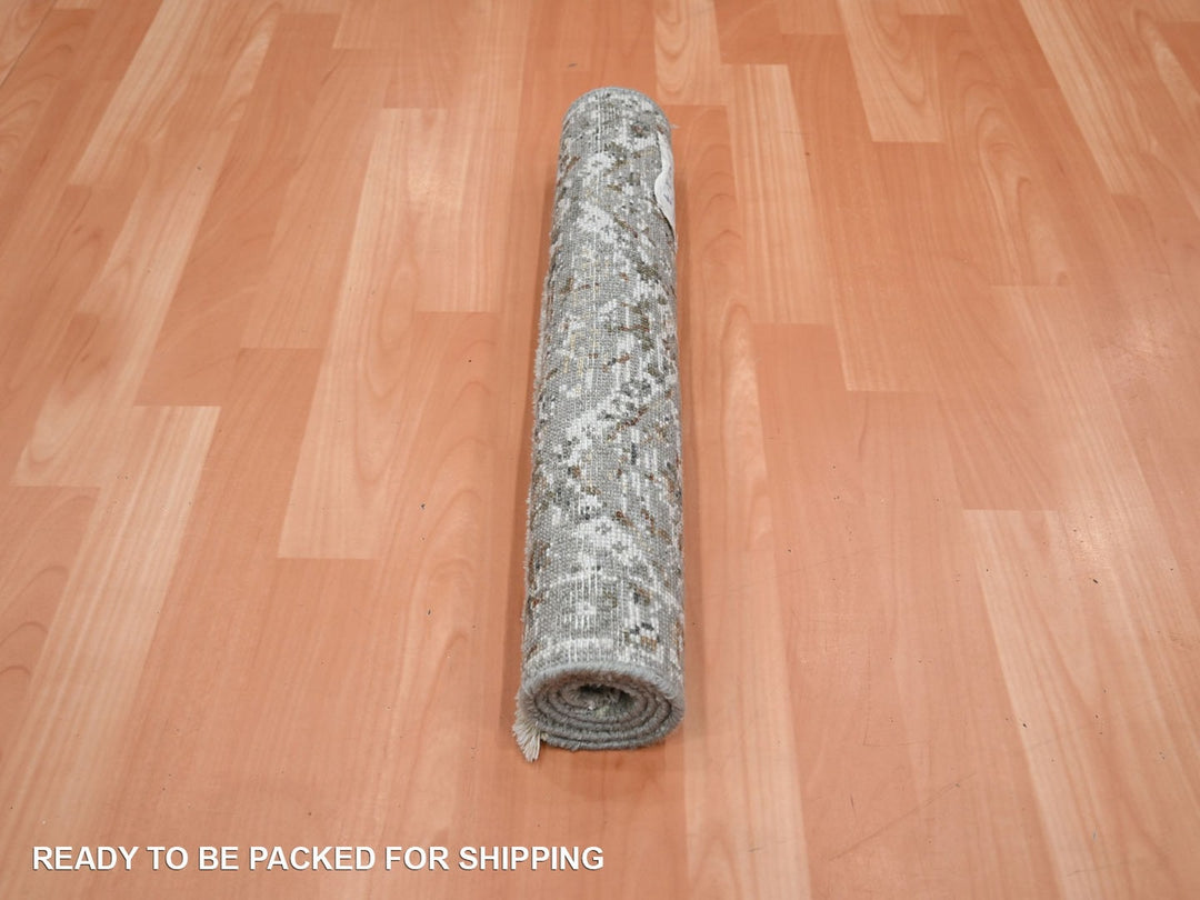 1'11" x 2'11" New Hand Knotted Grey Wool Rectangle Oriental Rug - MOA10275764