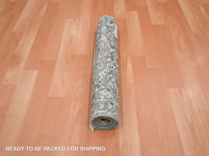 1'11" x 2'11" New Hand Knotted Grey Wool Rectangle Oriental Rug - MOA10275764