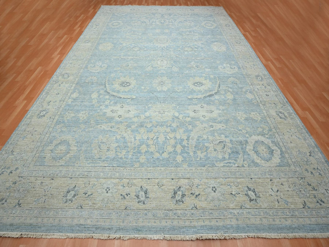 11'9" x 14'10" New Hand Knotted Blue Wool Rectangle Oriental Rug - MOA10275765