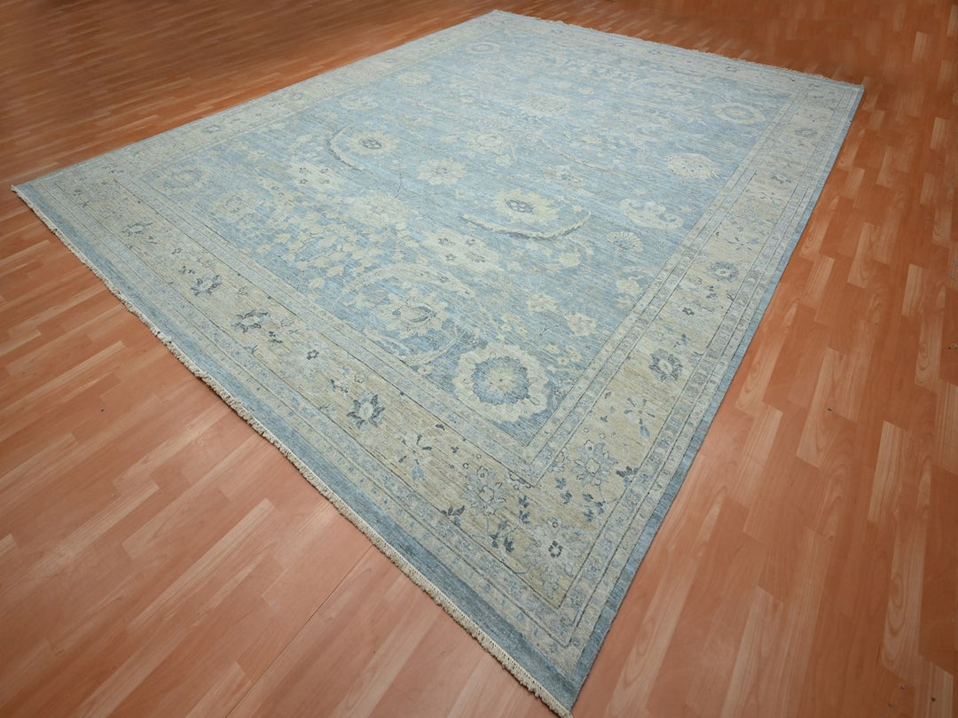 11'9" x 14'10" New Hand Knotted Blue Wool Rectangle Oriental Rug - MOA10275765