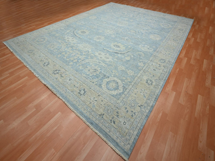 11'9" x 14'10" New Hand Knotted Blue Wool Rectangle Oriental Rug - MOA10275765