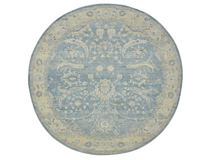 11'11" x 11'10" New Hand Knotted Blue Wool Round Oriental Rug - MOA10275766