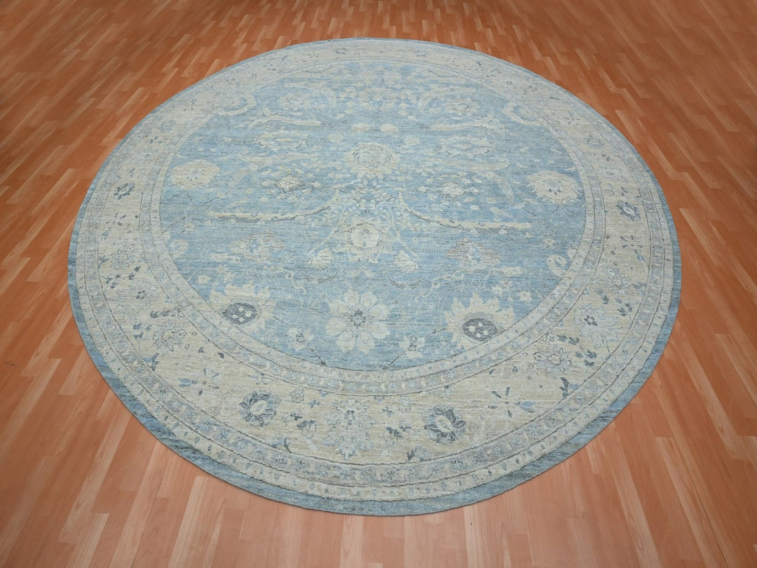 11'11" x 11'10" New Hand Knotted Blue Wool Round Oriental Rug - MOA10275766