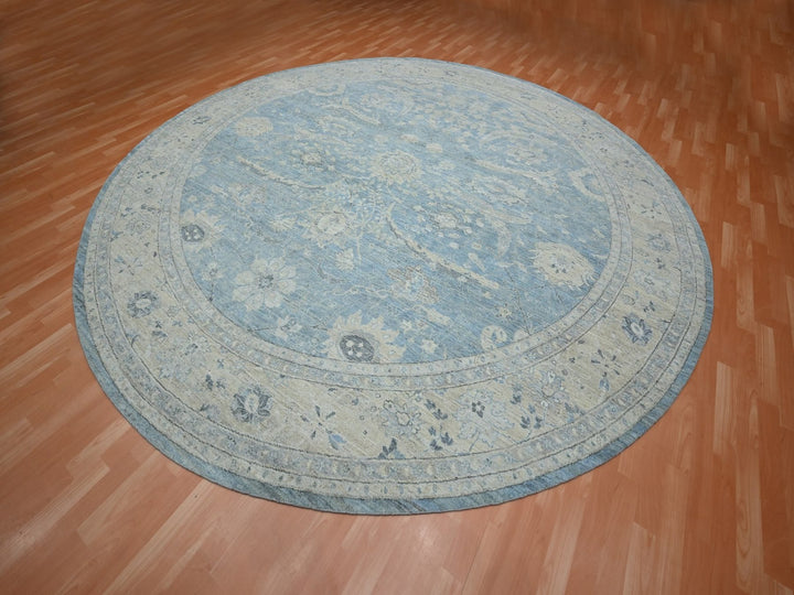 11'11" x 11'10" New Hand Knotted Blue Wool Round Oriental Rug - MOA10275766