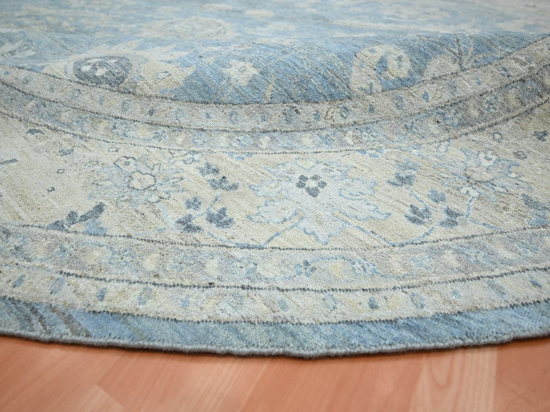 11'11" x 11'10" New Hand Knotted Blue Wool Round Oriental Rug - MOA10275766