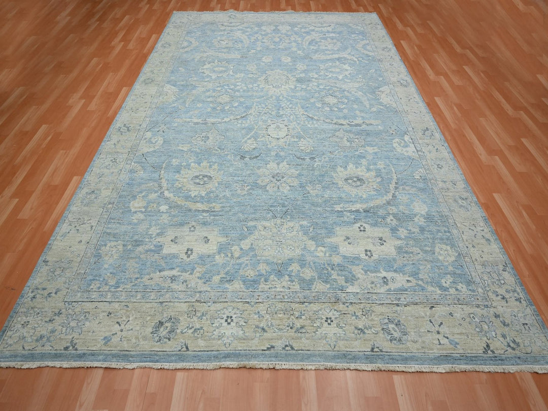 8'10" x 11'10" New Hand Knotted Blue Wool Rectangle Oriental Rug - MOA10275768