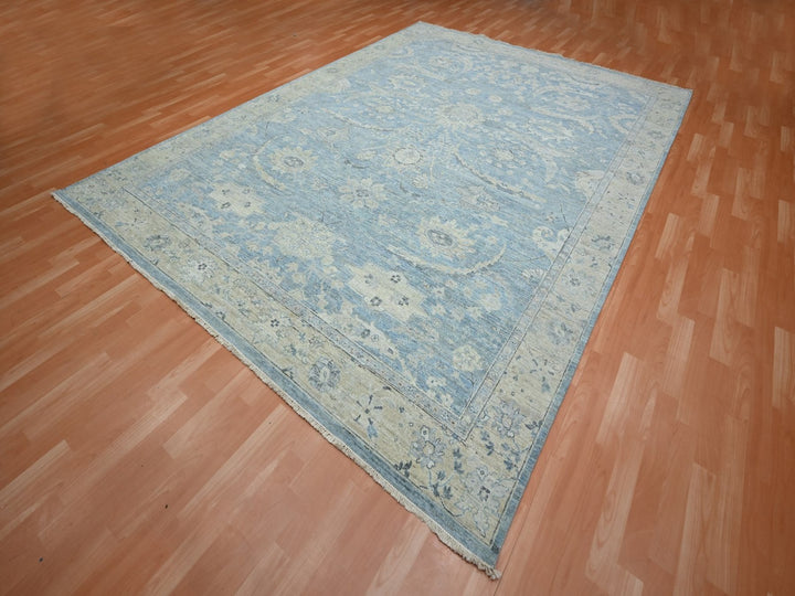 8'10" x 11'10" New Hand Knotted Blue Wool Rectangle Oriental Rug - MOA10275768