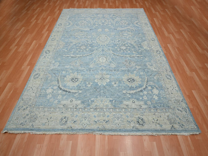 8'0" x 10'0" New Hand Knotted Blue Wool Rectangle Oriental Rug - MOA10275769