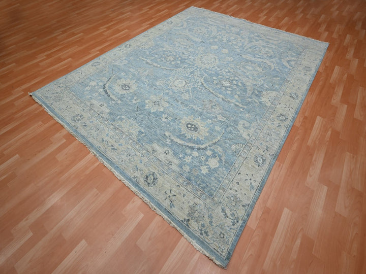 8'0" x 10'0" New Hand Knotted Blue Wool Rectangle Oriental Rug - MOA10275769