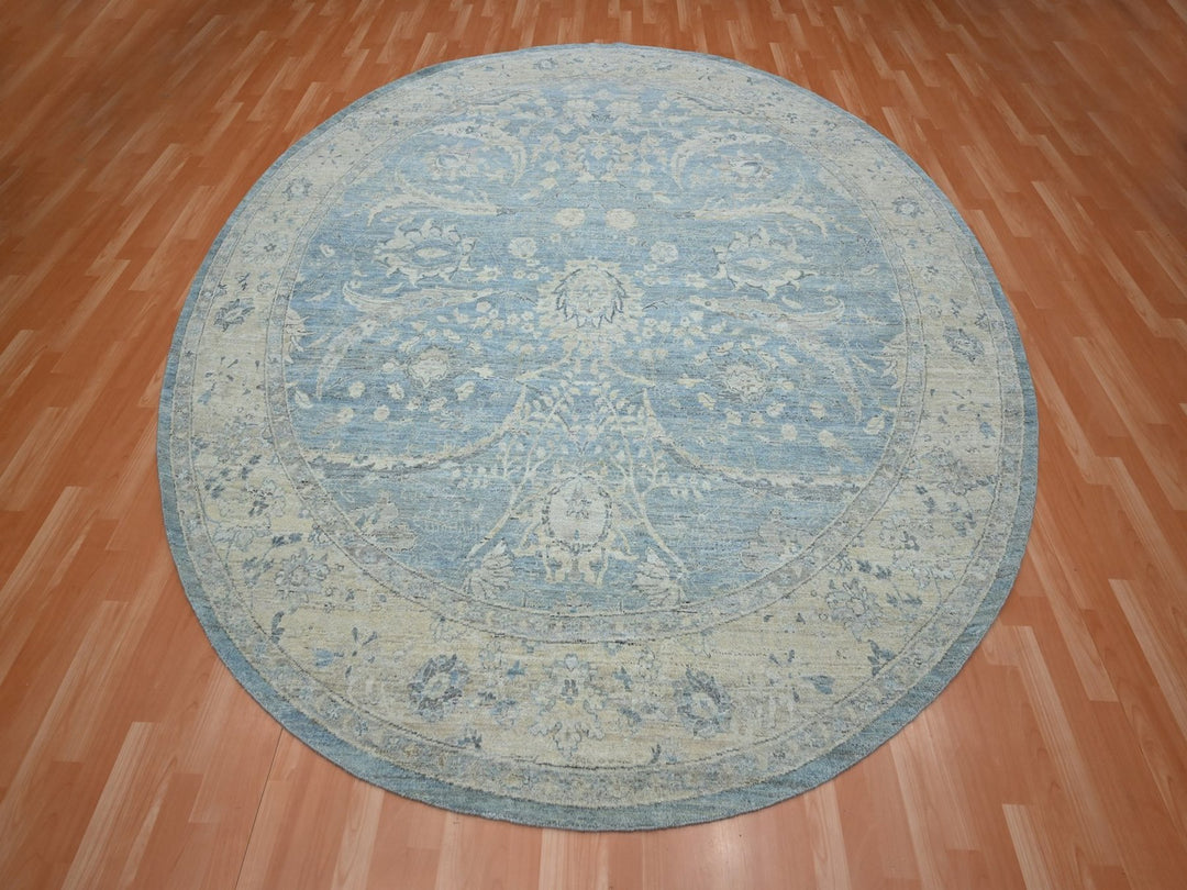 9'11" x 10'0" New Hand Knotted Blue Wool Round Oriental Rug - MOA10275771